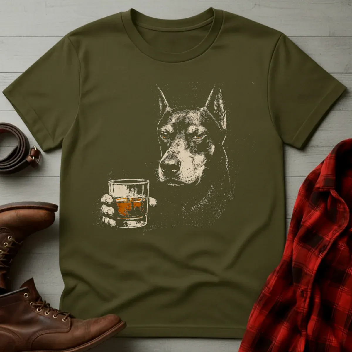 Whiskey Doberman Grunge T-Shirt