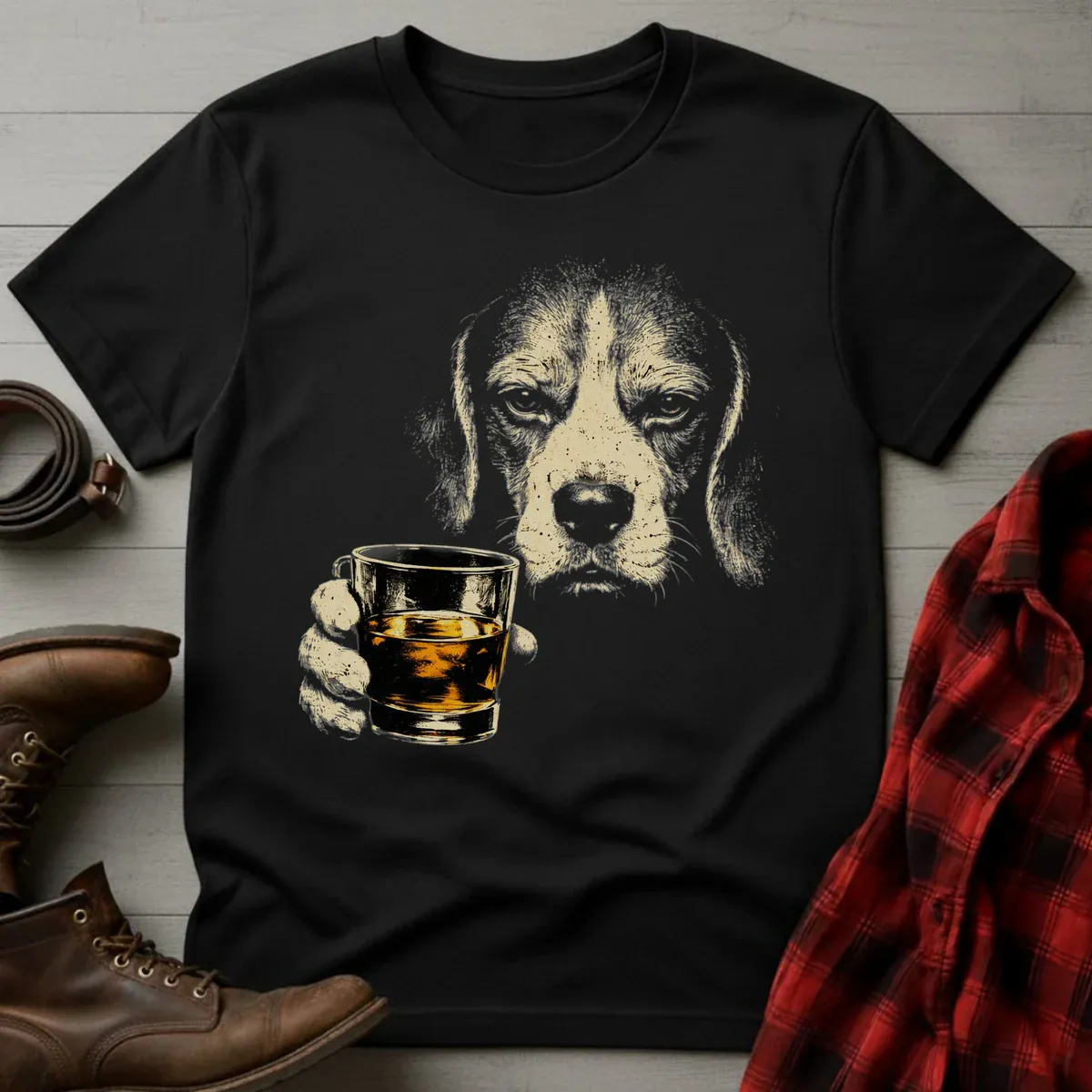 Whiskey Beagle Grunge T-Shirt