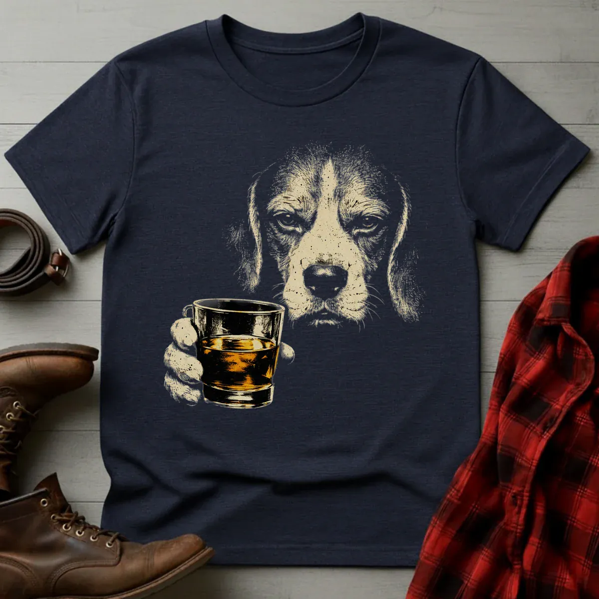 Whiskey Beagle Grunge T-Shirt