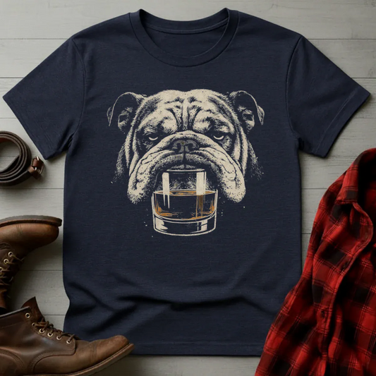 Whiskey English Bulldog on Glass Grunge T-Shirt