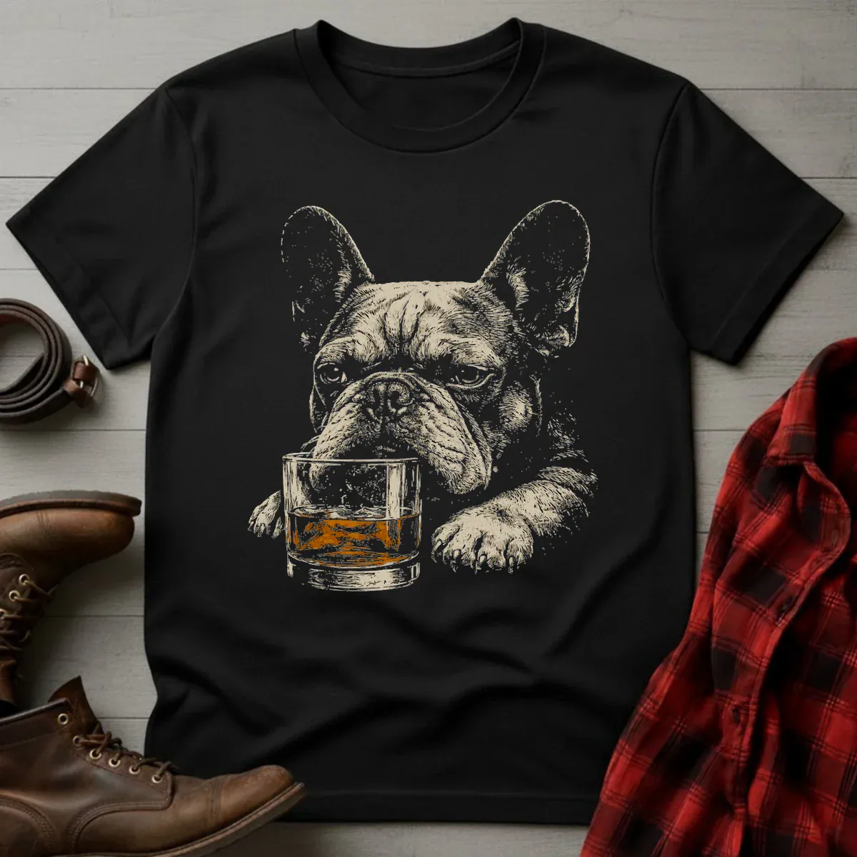 Whiskey Frenchie Grunge T-Shirt