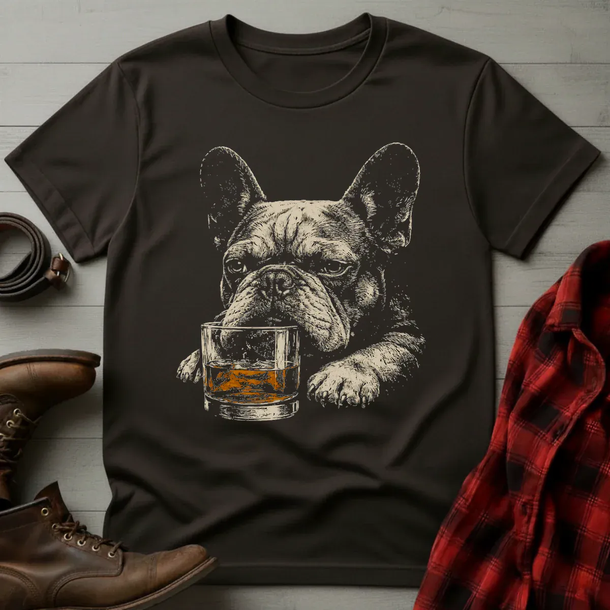 Whiskey Frenchie Grunge T-Shirt