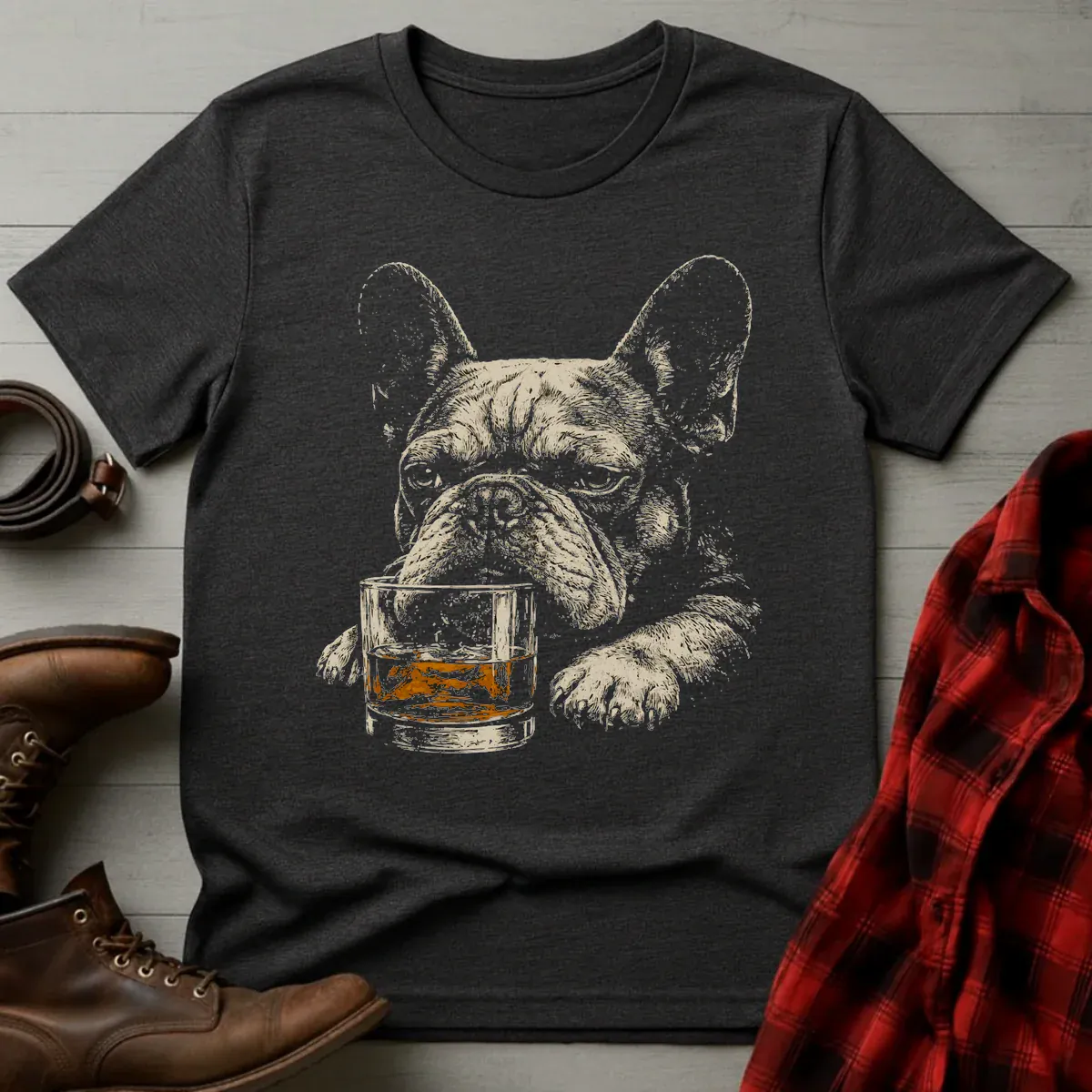 Whiskey Frenchie Grunge T-Shirt