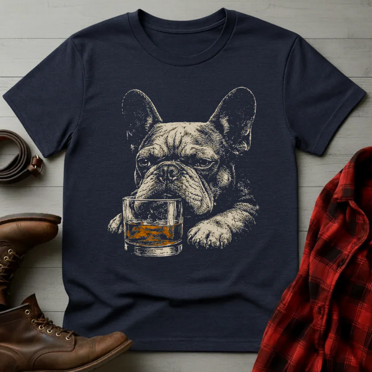 Whiskey Frenchie Grunge T-Shirt
