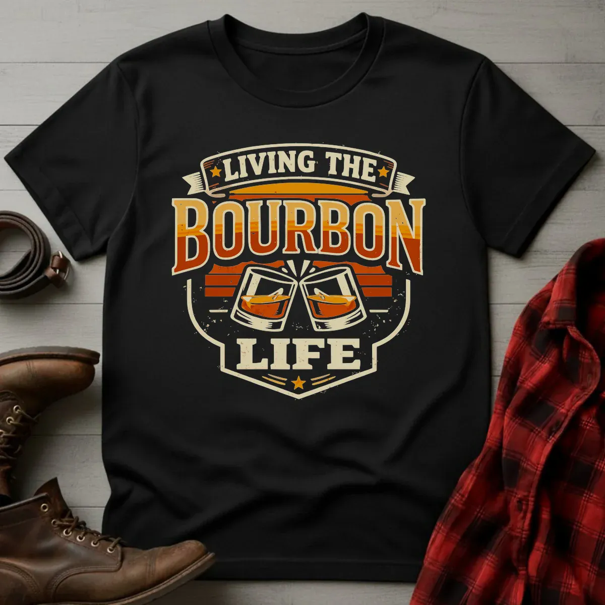 Living the Bourbon Life Retro Badge T-Shirt