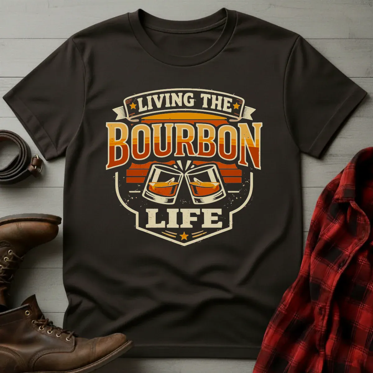Living the Bourbon Life Retro Badge T-Shirt