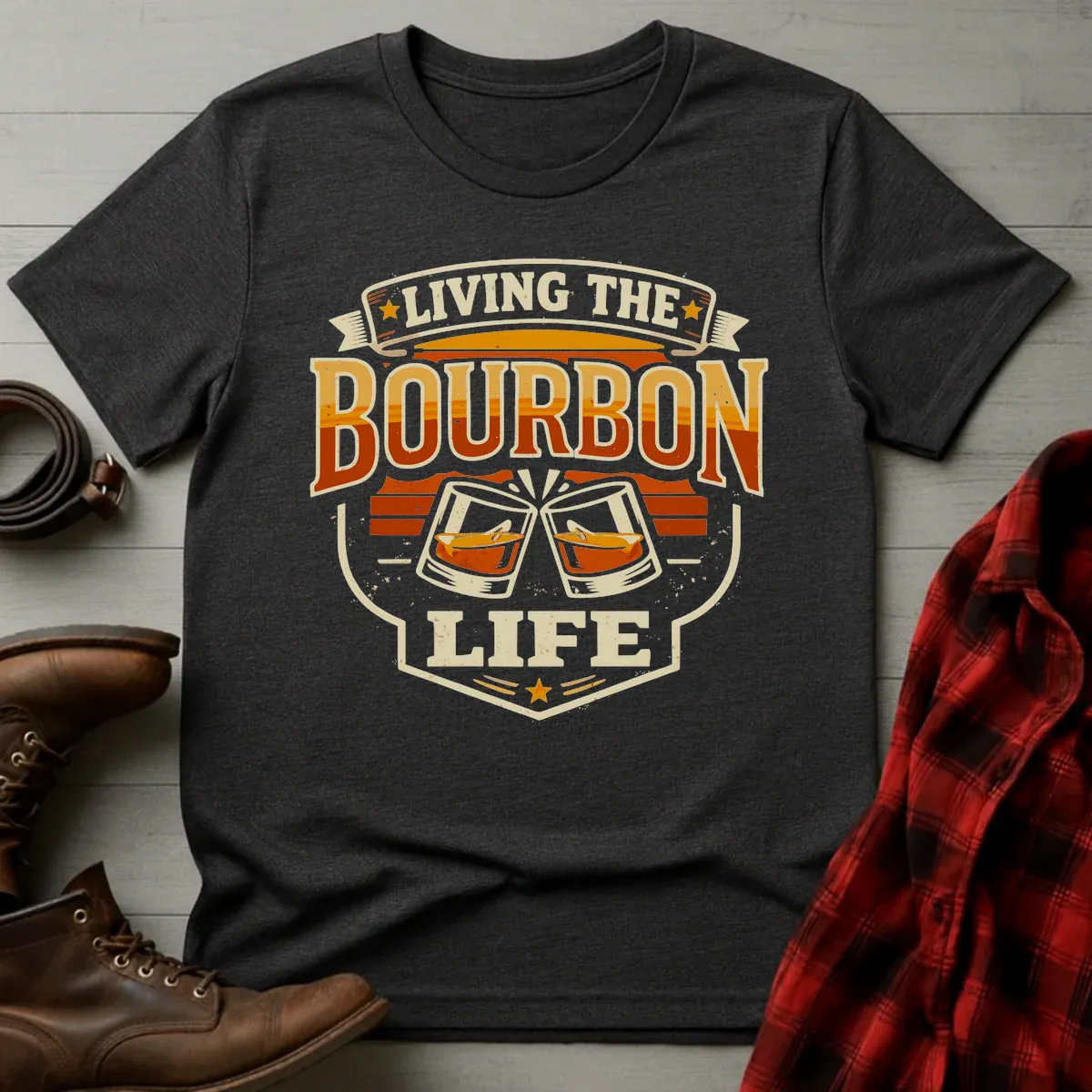 Living the Bourbon Life Retro Badge T-Shirt