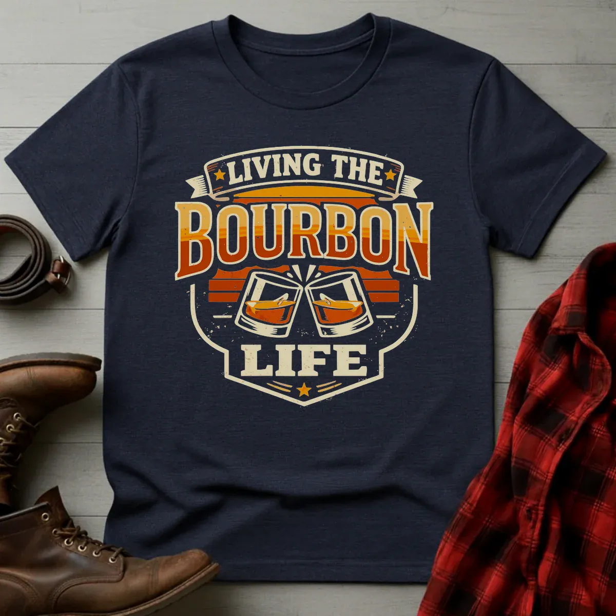 Living the Bourbon Life Retro Badge T-Shirt