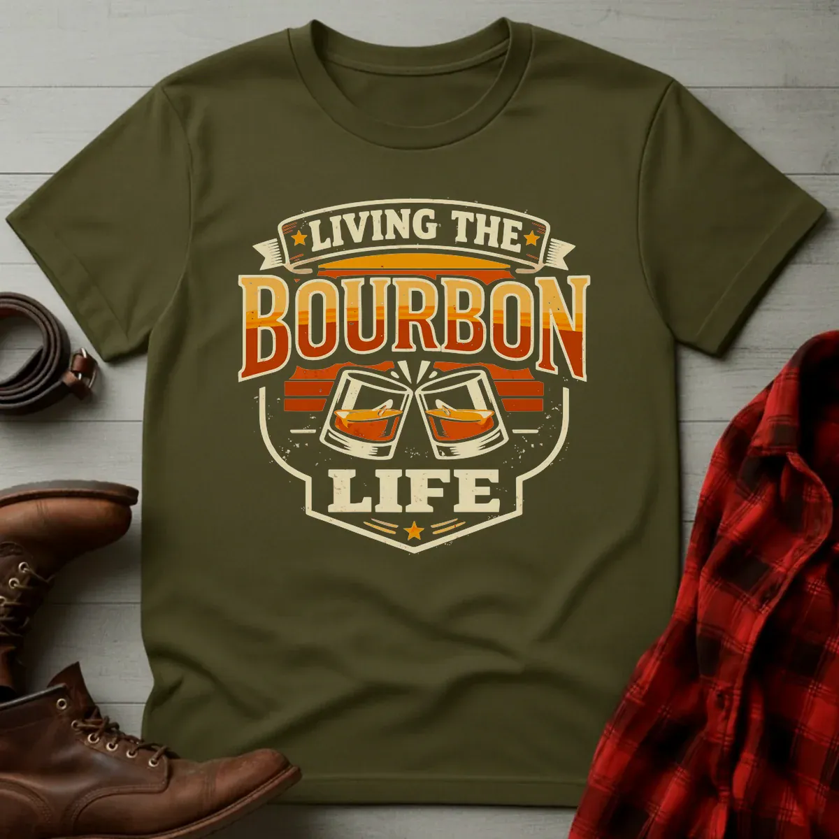 Living the Bourbon Life Retro Badge T-Shirt