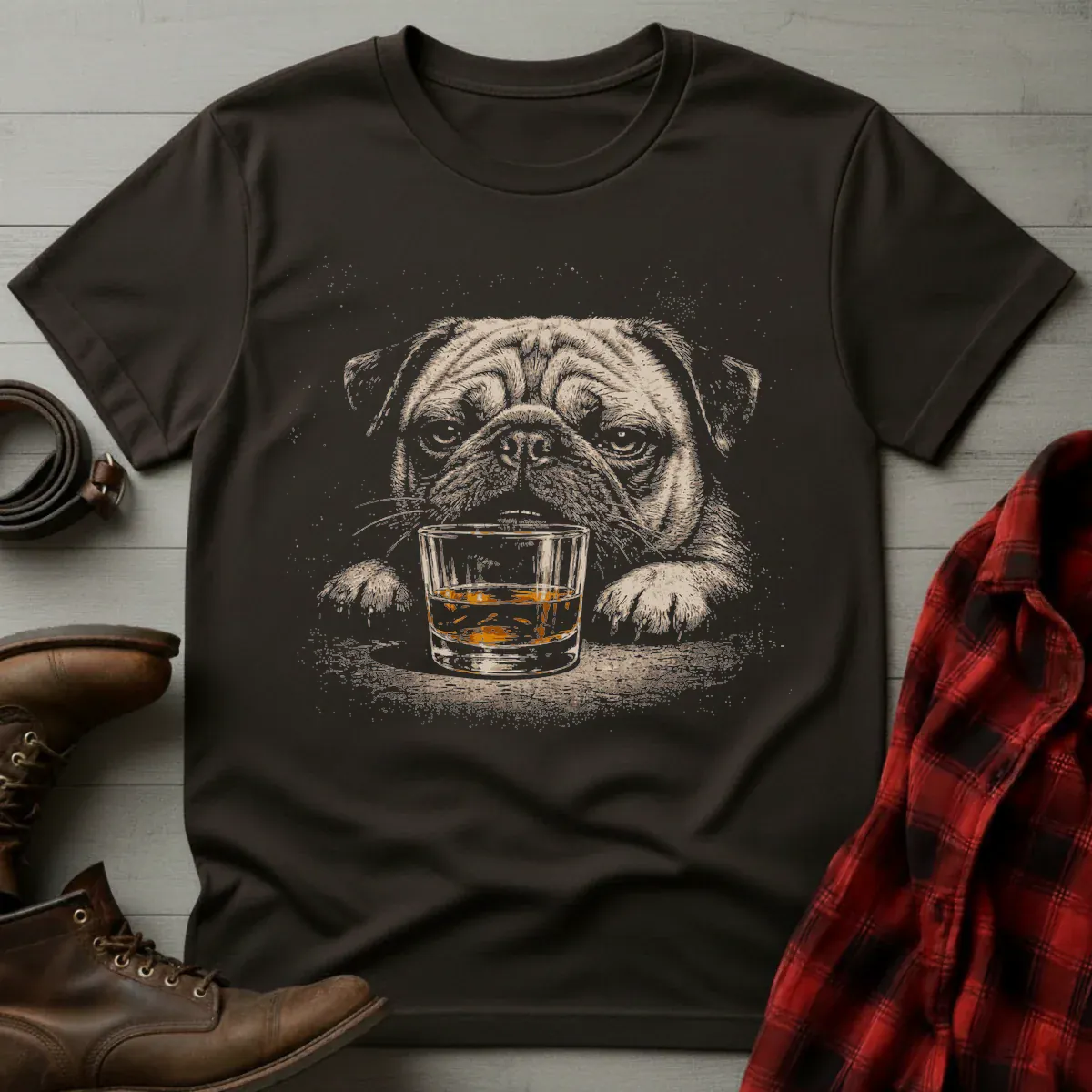 Whiskey Pug Grunge T-Shirt