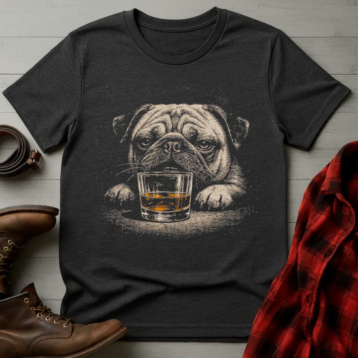 Whiskey Pug Grunge T-Shirt