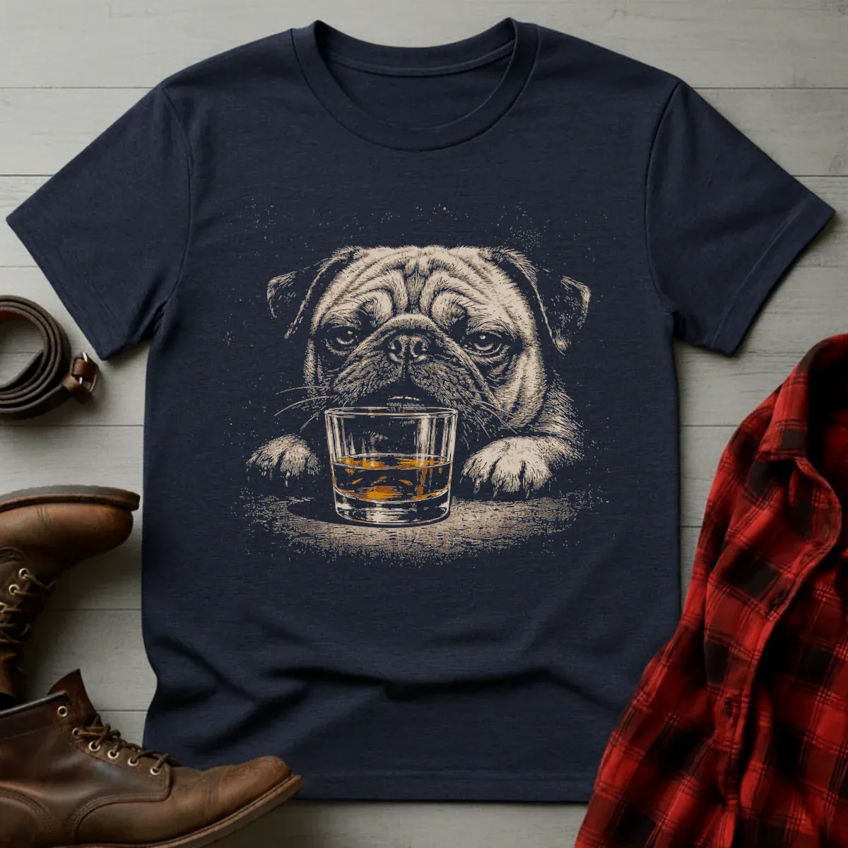 Whiskey Pug Grunge T-Shirt