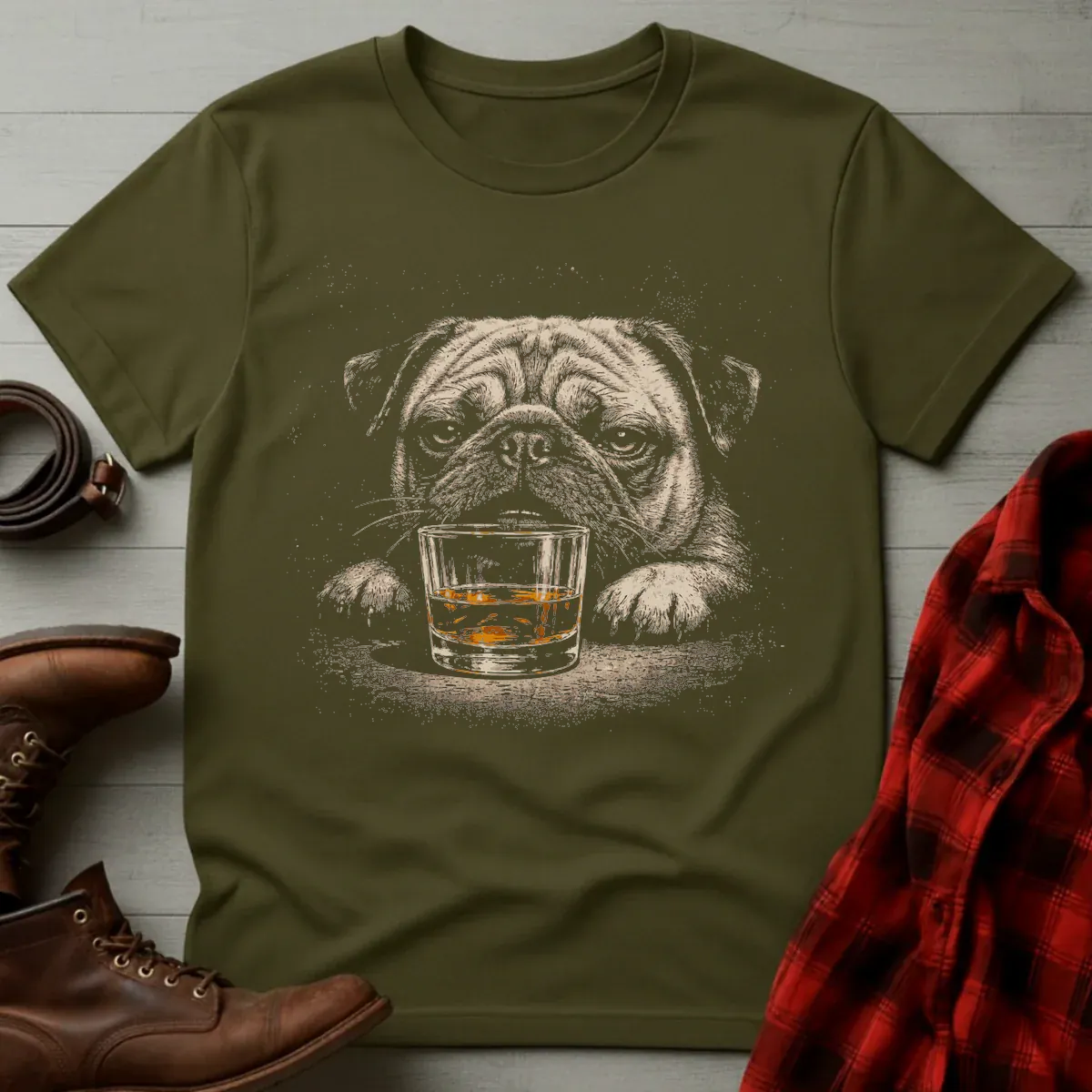 Whiskey Pug Grunge T-Shirt
