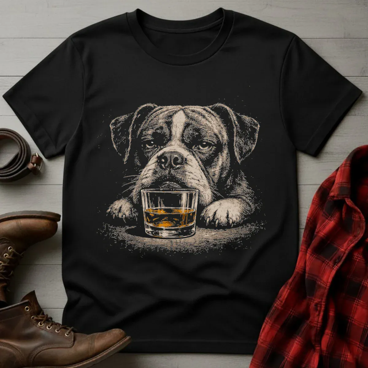 Whiskey Boxer Dog Grunge T-Shirt