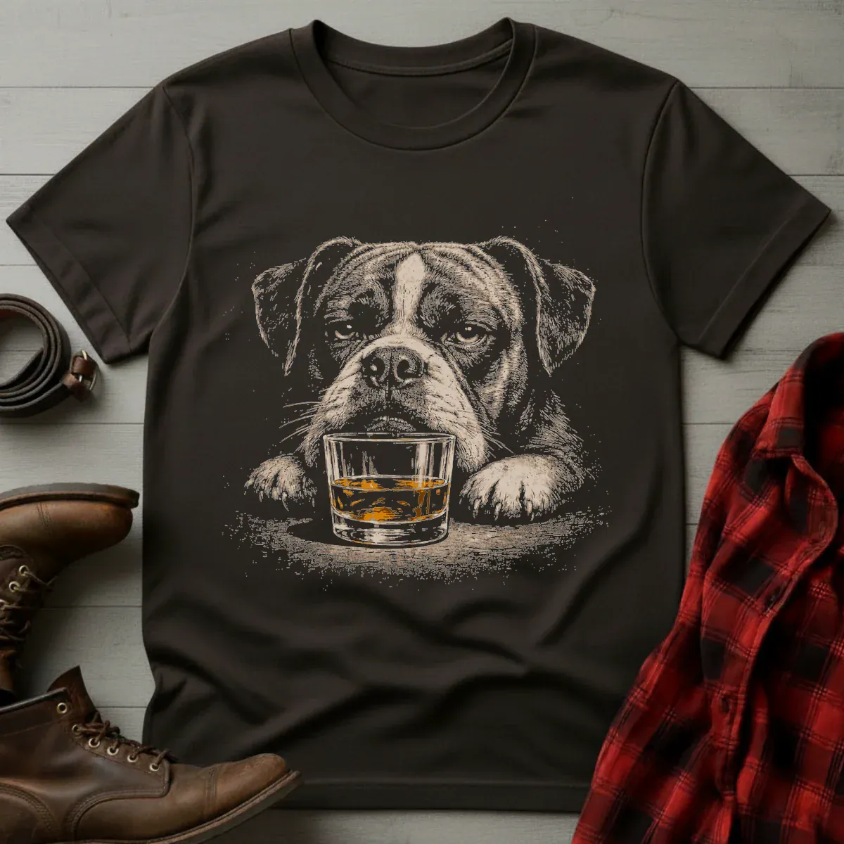 Whiskey Boxer Dog Grunge T-Shirt