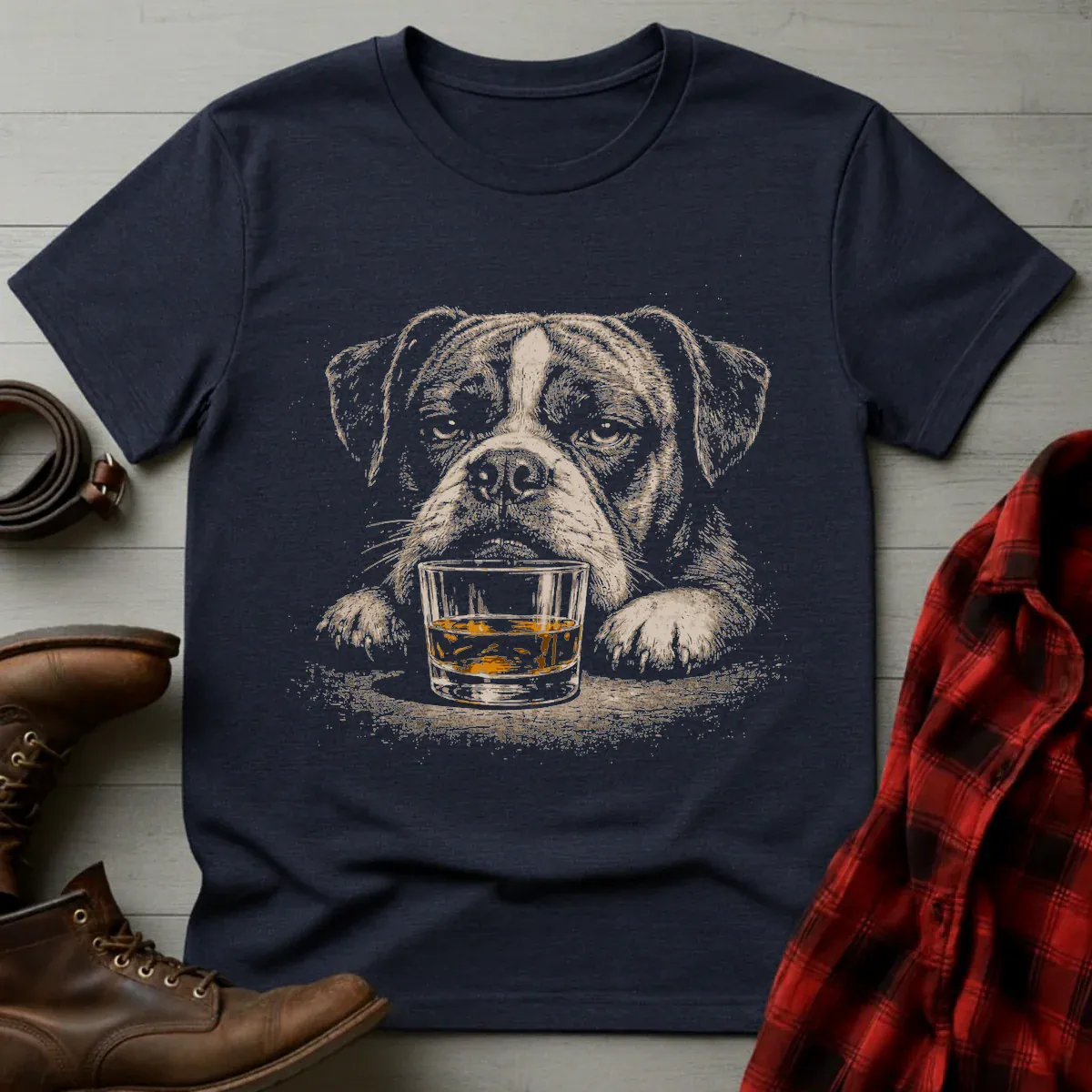 Whiskey Boxer Dog Grunge T-Shirt