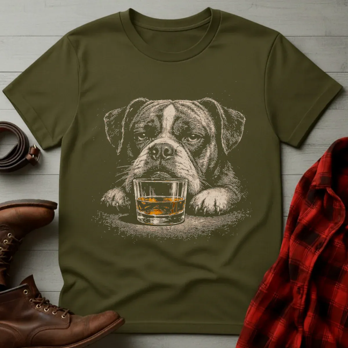 Whiskey Boxer Dog Grunge T-Shirt