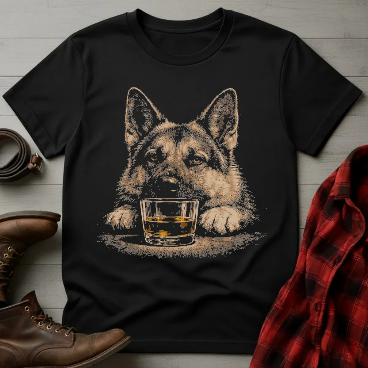Whiskey German Shepherd Dog Grunge T-Shirt