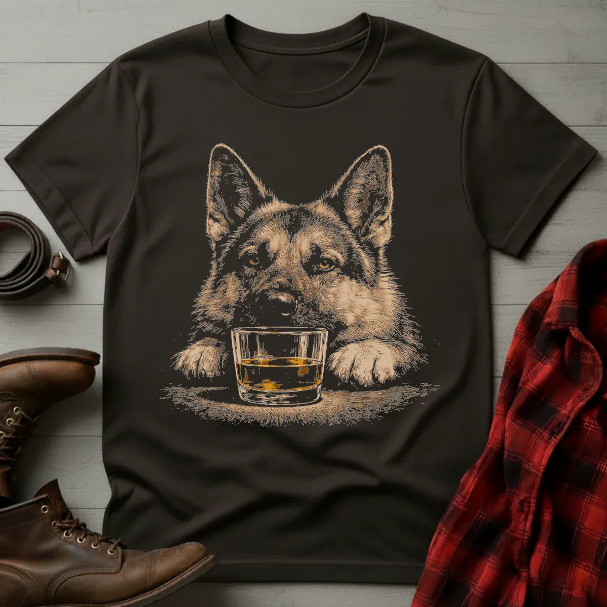 Whiskey German Shepherd Dog Grunge T-Shirt