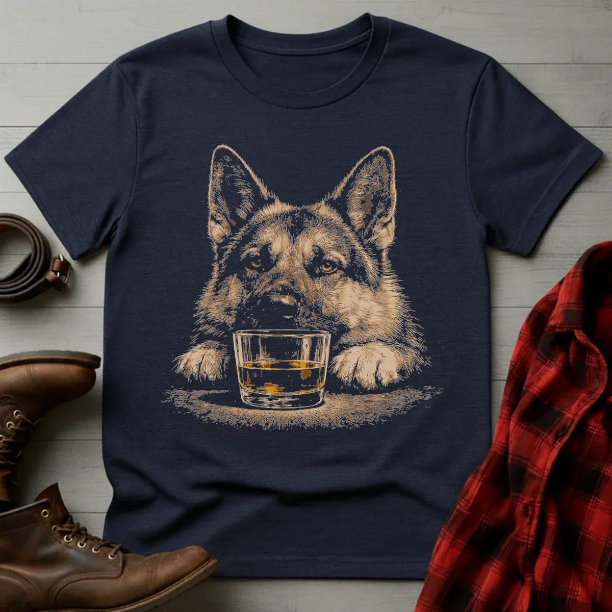 Whiskey German Shepherd Dog Grunge T-Shirt
