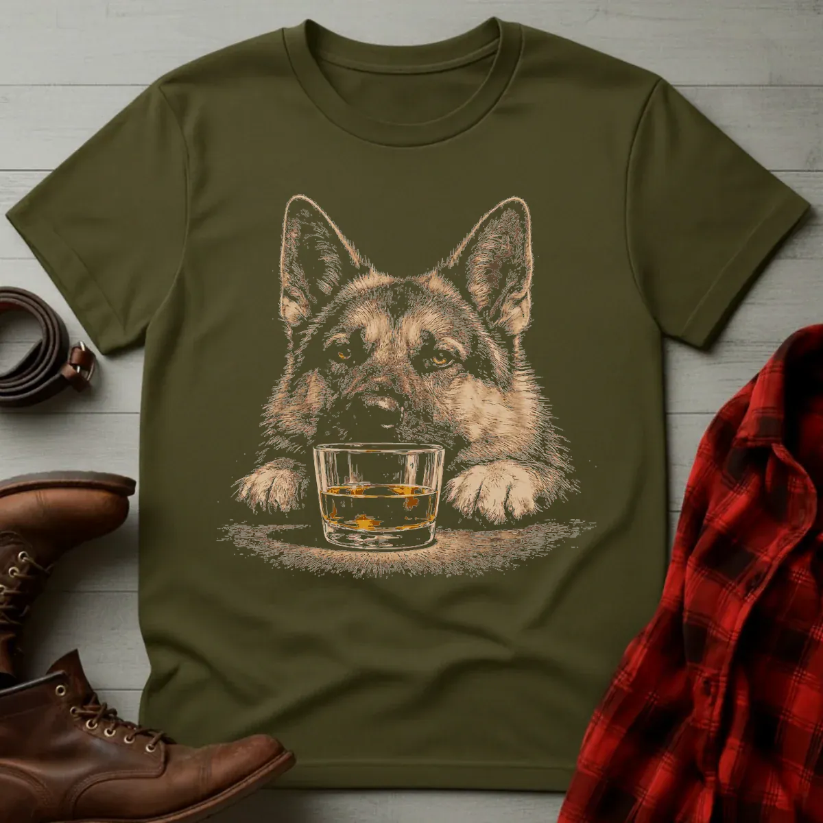 Whiskey German Shepherd Dog Grunge T-Shirt