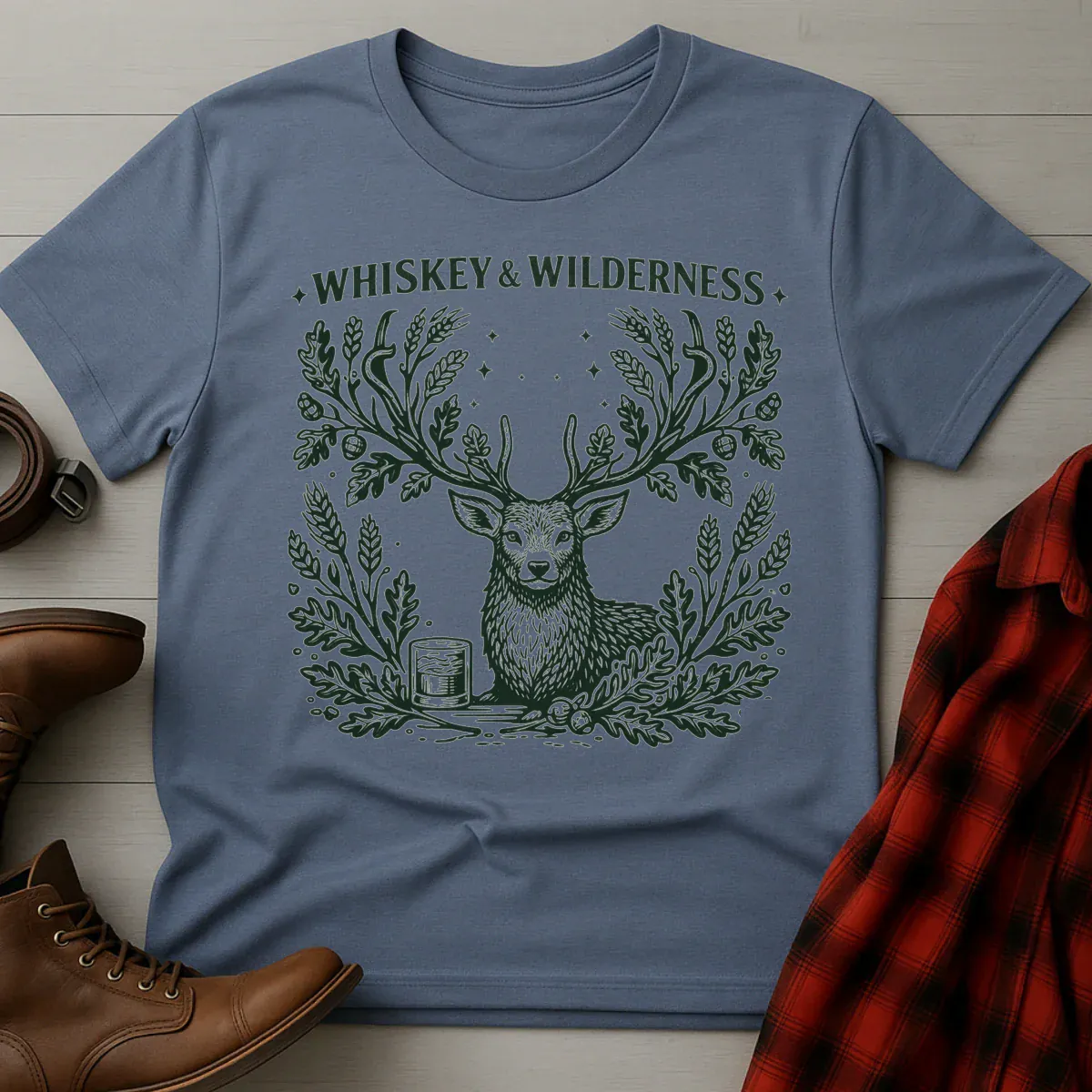 Whiskey and Wilderness Stag Etching T-Shirt