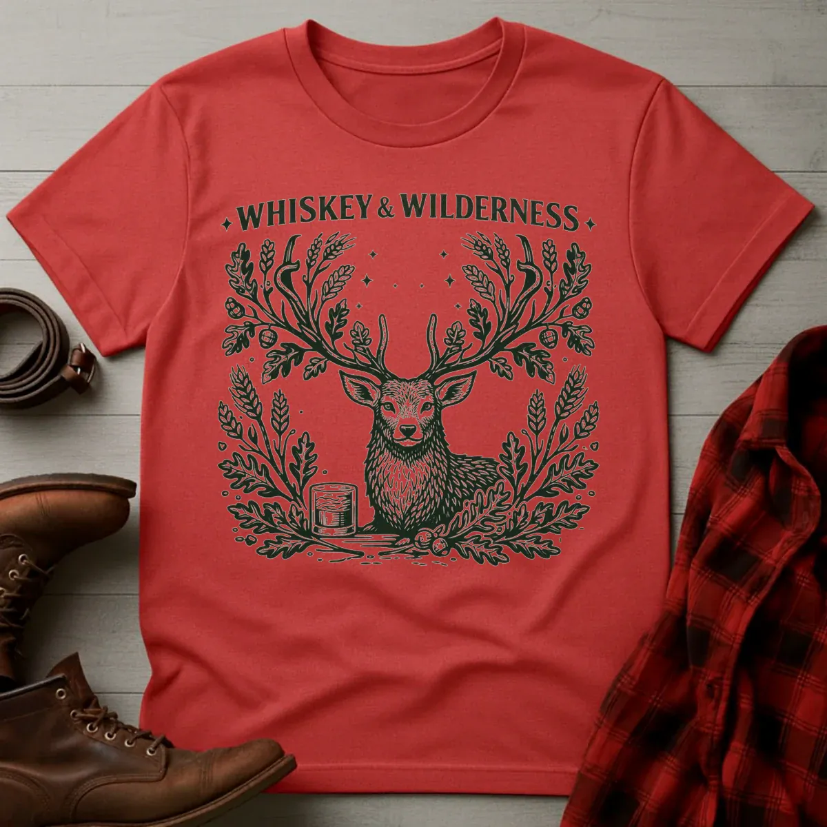 Whiskey and Wilderness Stag Etching T-Shirt