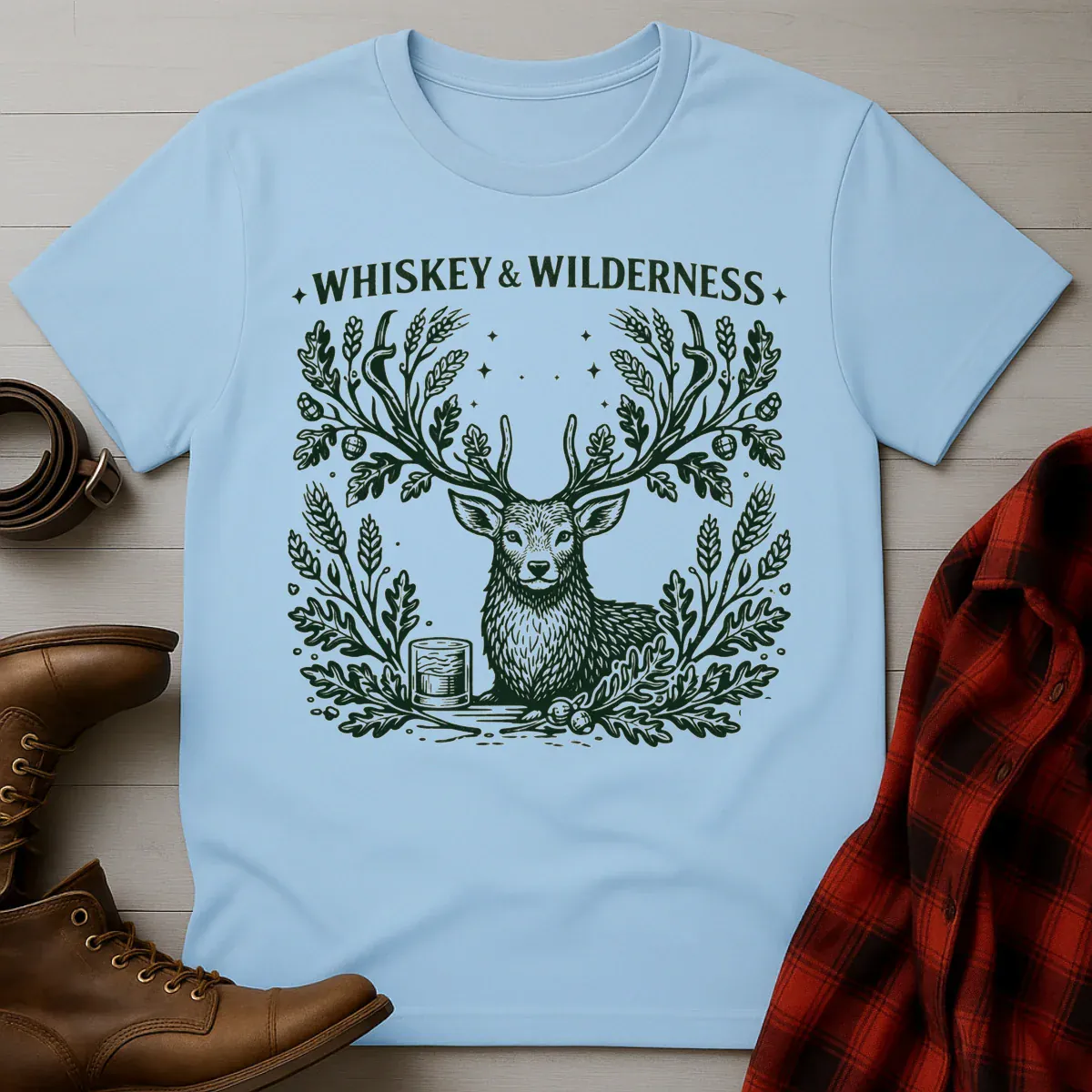 Whiskey and Wilderness Stag Etching T-Shirt