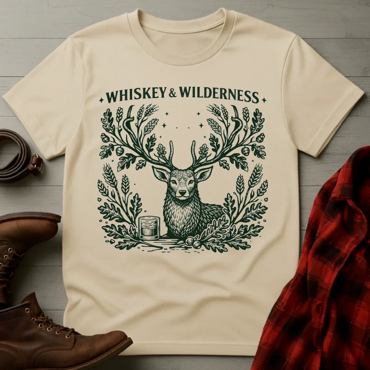 Whiskey and Wilderness Stag Etching T-Shirt
