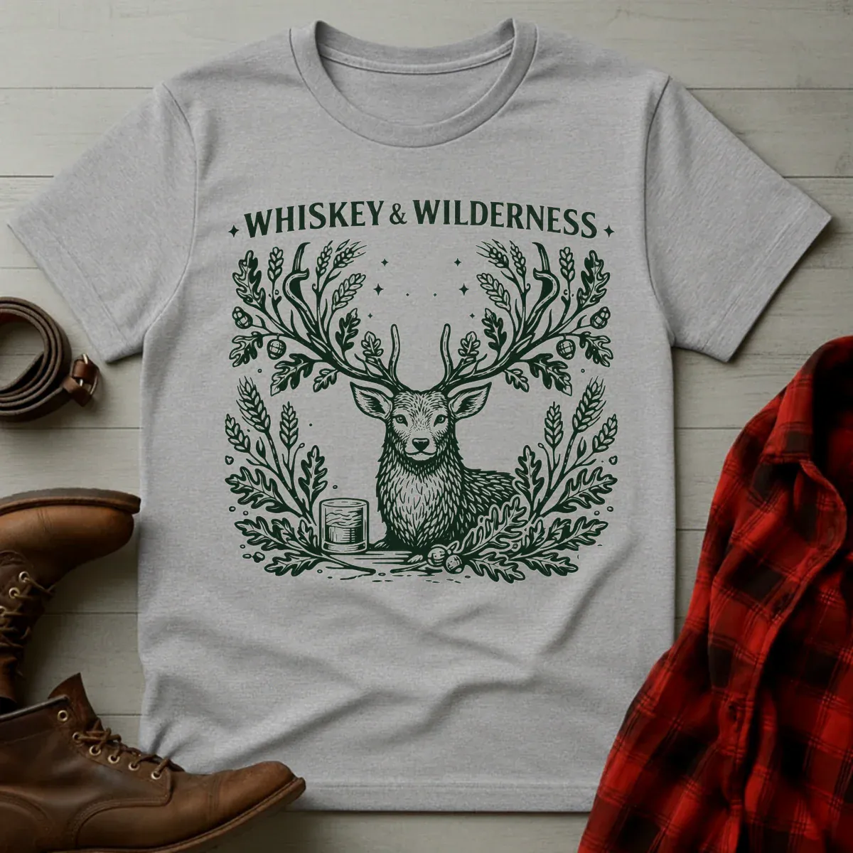 Whiskey and Wilderness Stag Etching T-Shirt