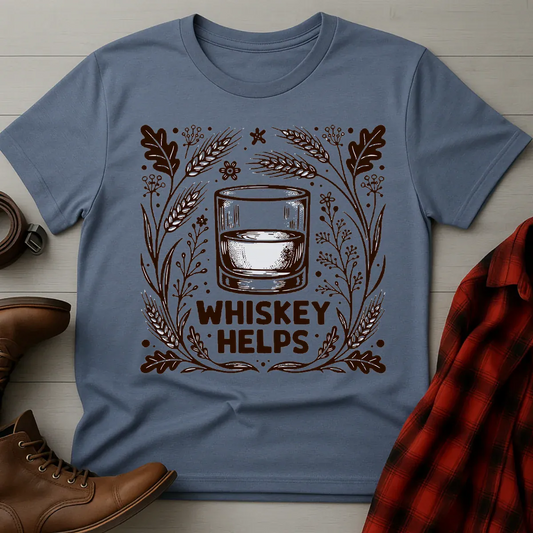 Whiskey Helps Etched Illustration T-Shirt