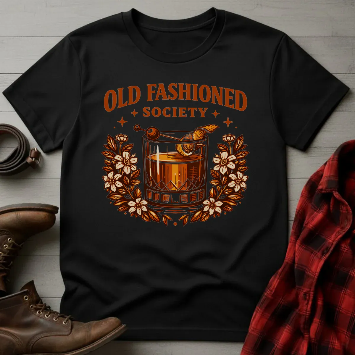 Old Fashioned Society Cocktail Badge T-Shirt