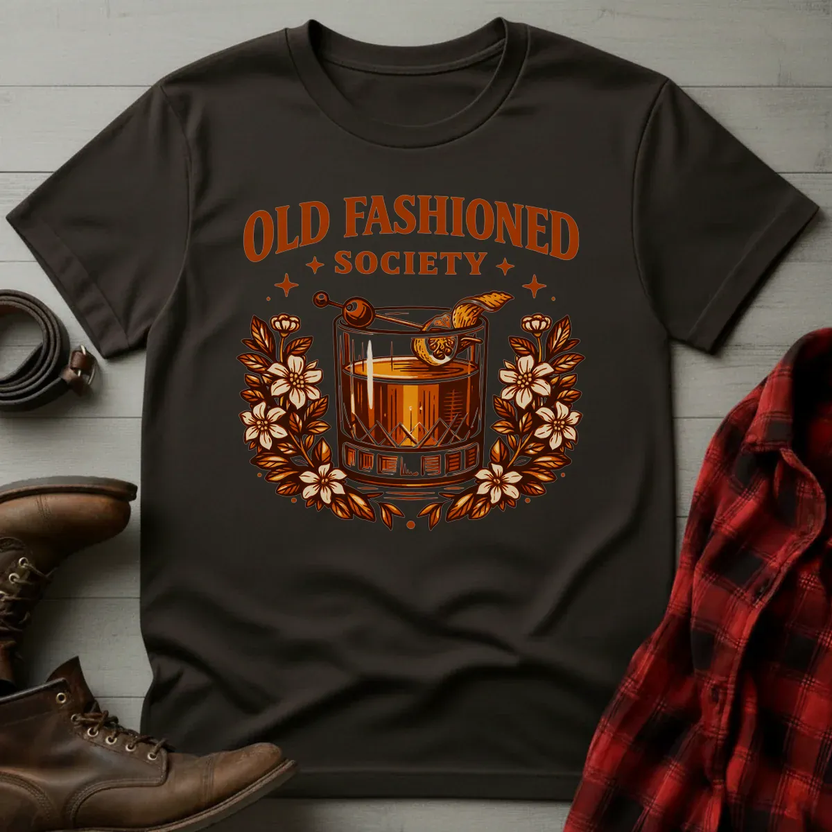 Old Fashioned Society Cocktail Badge T-Shirt