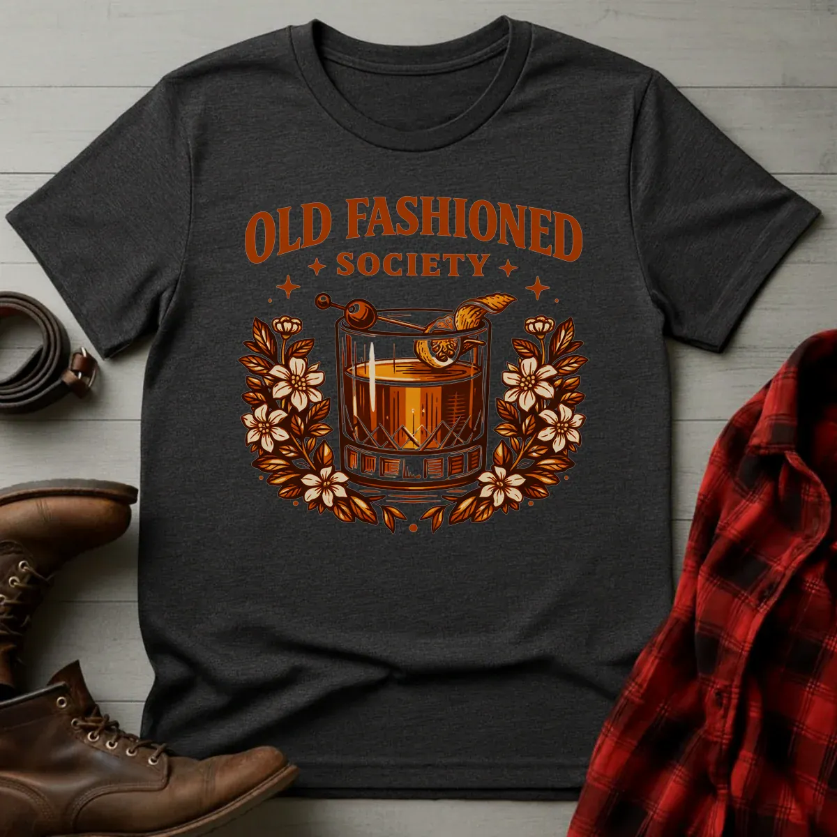 Old Fashioned Society Cocktail Badge T-Shirt