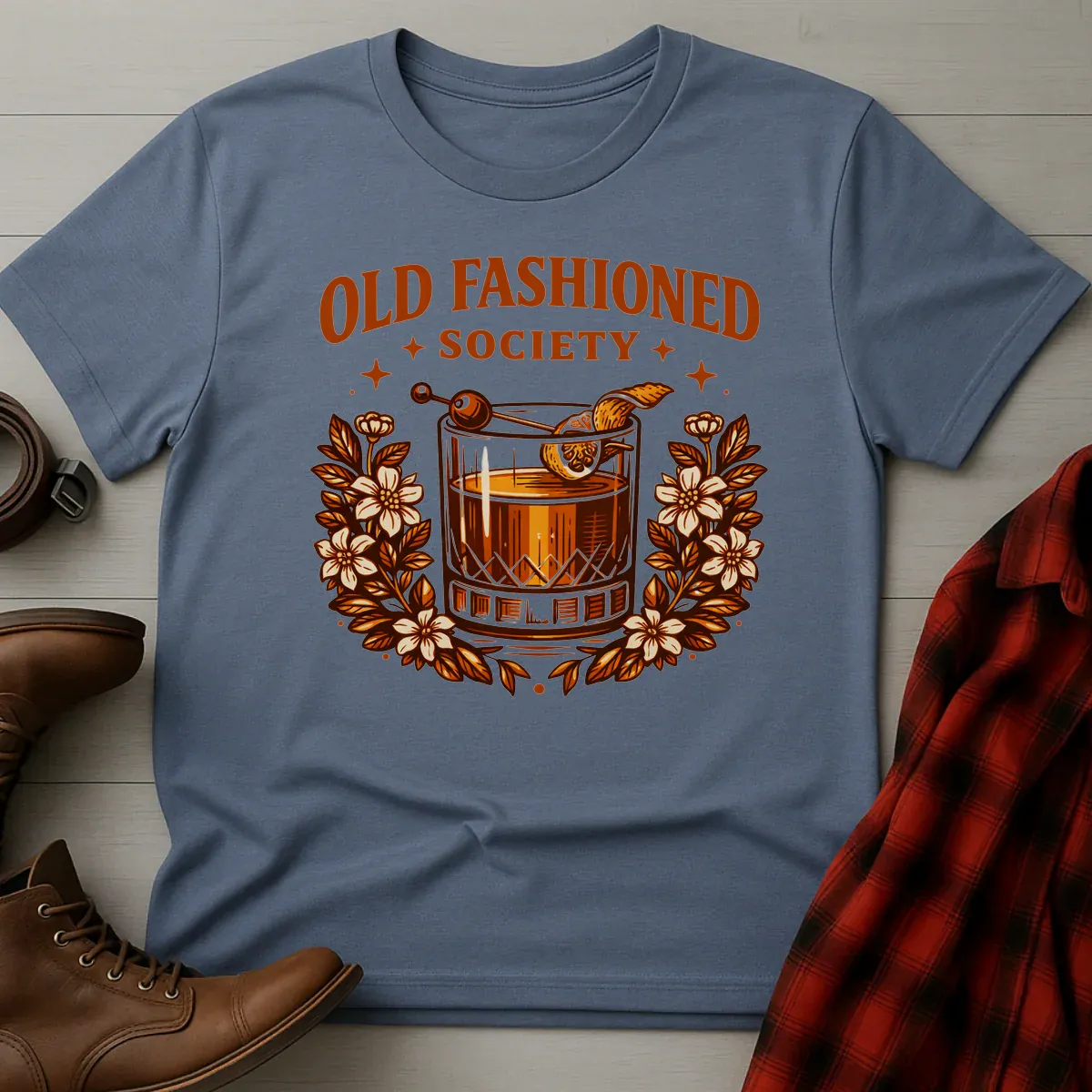 Old Fashioned Society Cocktail Badge T-Shirt