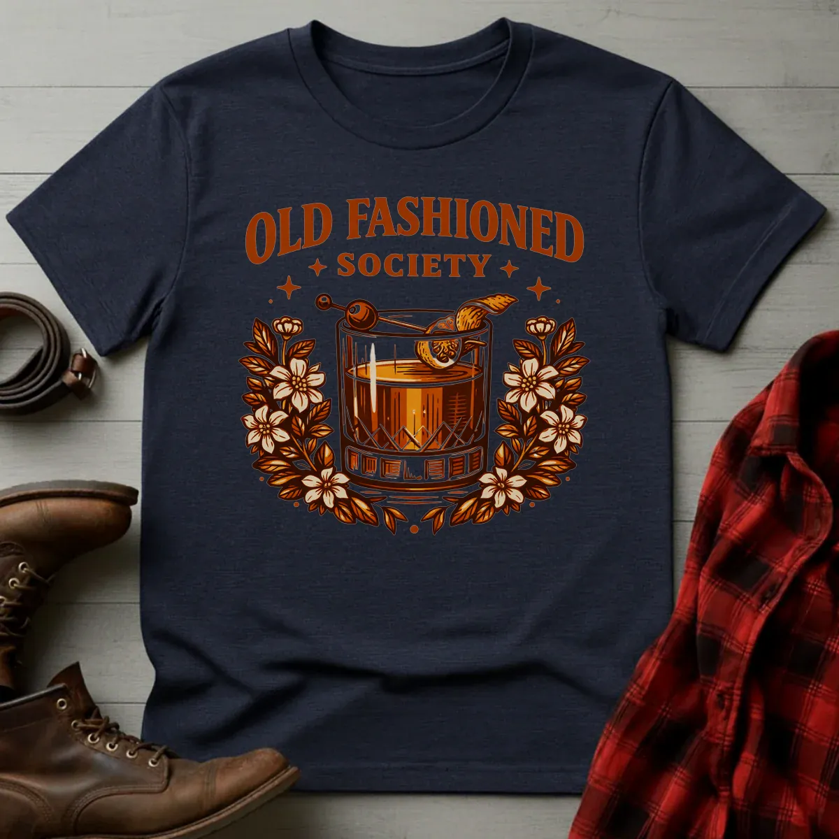 Old Fashioned Society Cocktail Badge T-Shirt