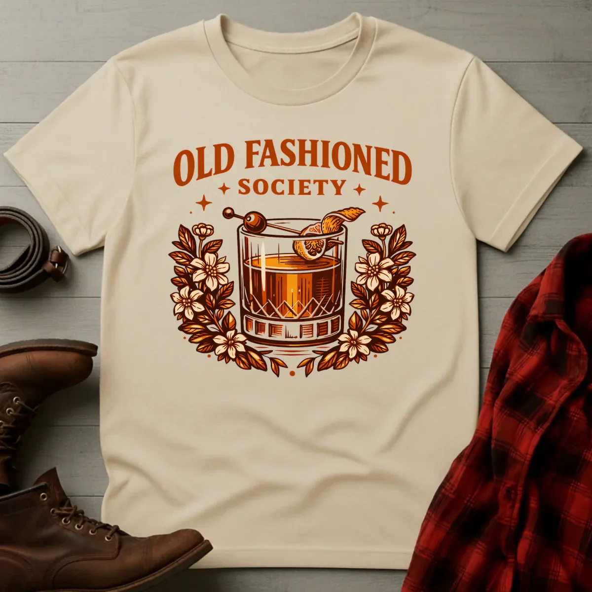 Old Fashioned Society Cocktail Badge T-Shirt