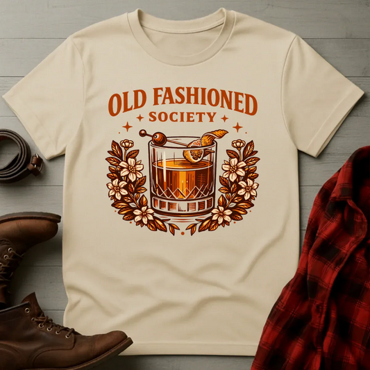 Old Fashioned Society Cocktail Badge T-Shirt