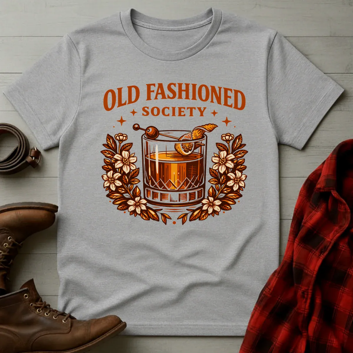 Old Fashioned Society Cocktail Badge T-Shirt