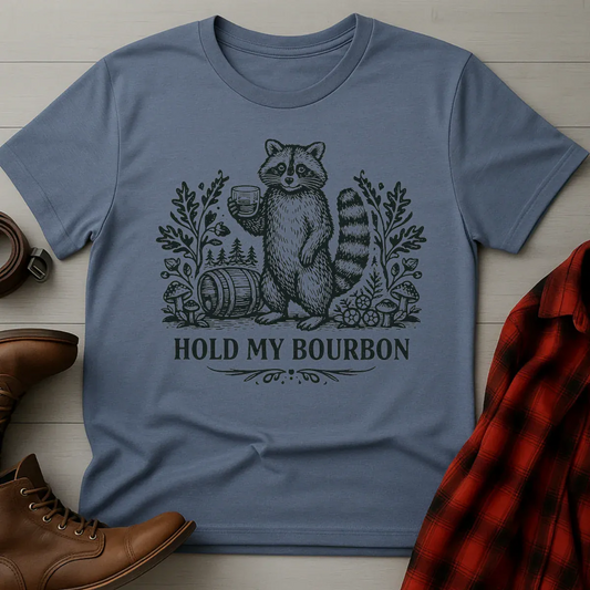Hold My Bourbon Raccoon Etching T-Shirt
