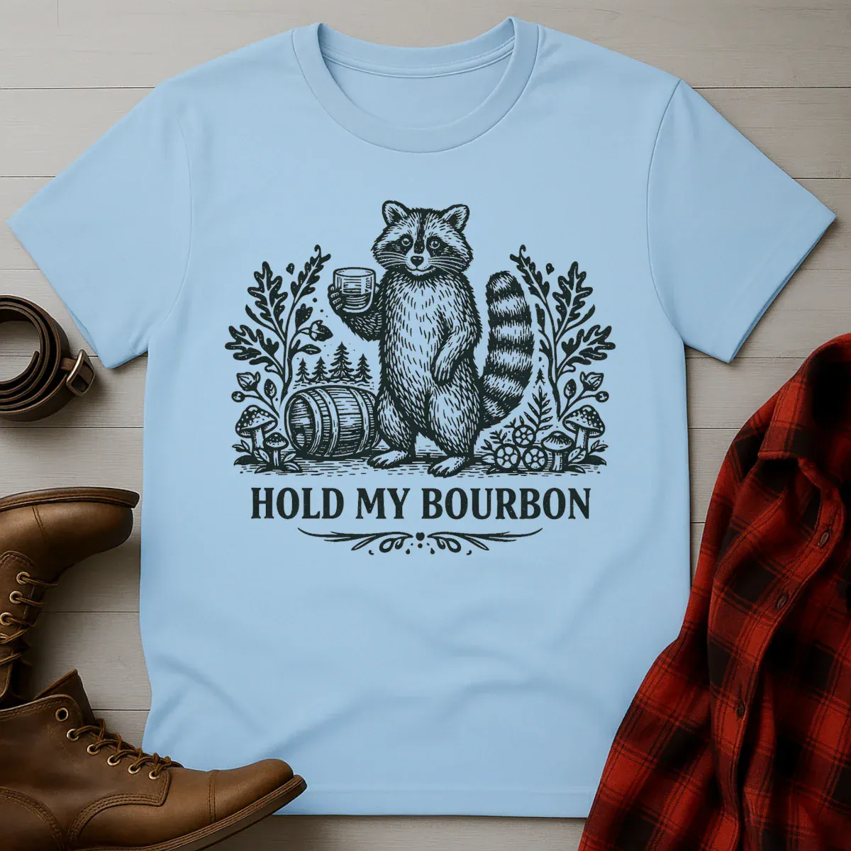 Hold My Bourbon Raccoon Etching T-Shirt