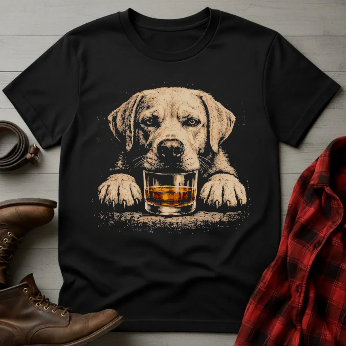 Whiskey Yellow Lab Grunge T-Shirt