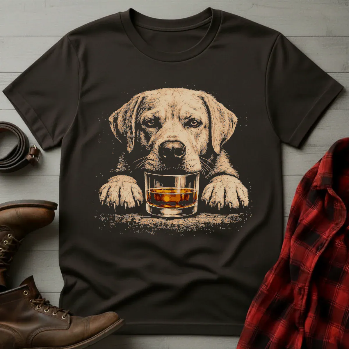 Whiskey Yellow Lab Grunge T-Shirt
