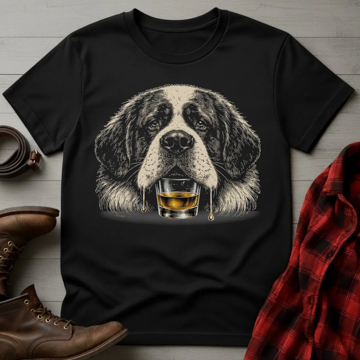 Whiskey Saint Bernard Grunge T-Shirt