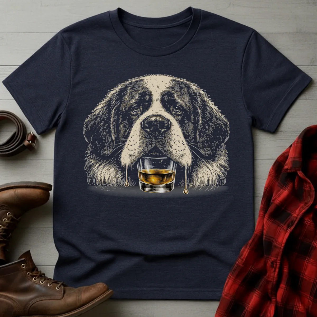 Whiskey Saint Bernard Grunge T-Shirt