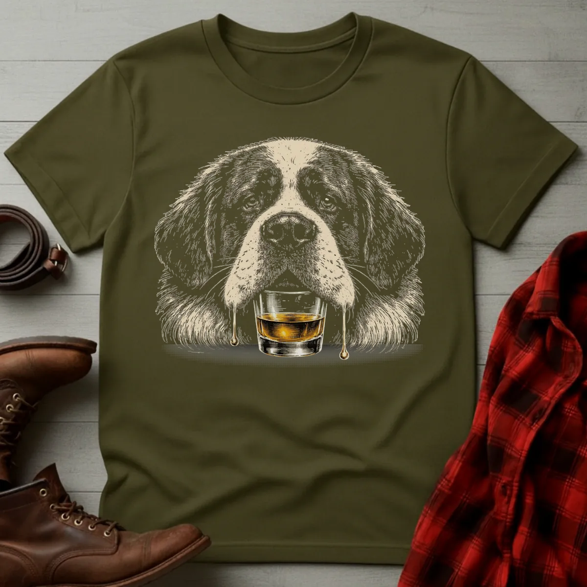Whiskey Saint Bernard Grunge T-Shirt