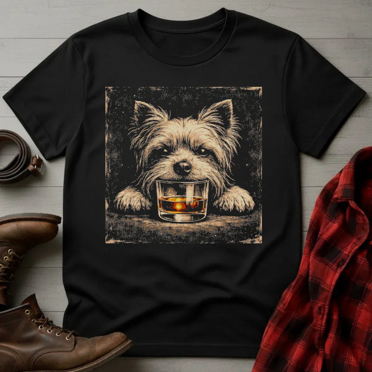 Whiskey Yorkshire Terrier Grunge T-Shirt