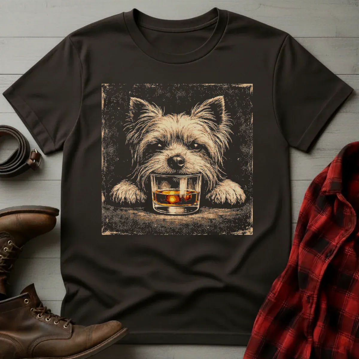 Whiskey Yorkshire Terrier Grunge T-Shirt