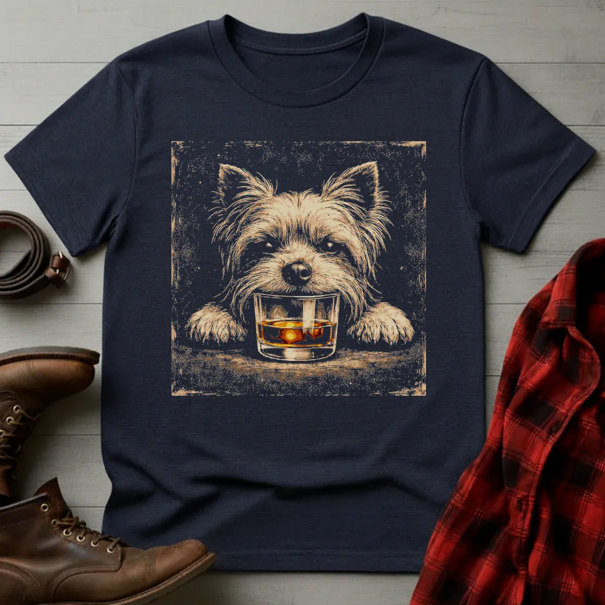 Whiskey Yorkshire Terrier Grunge T-Shirt