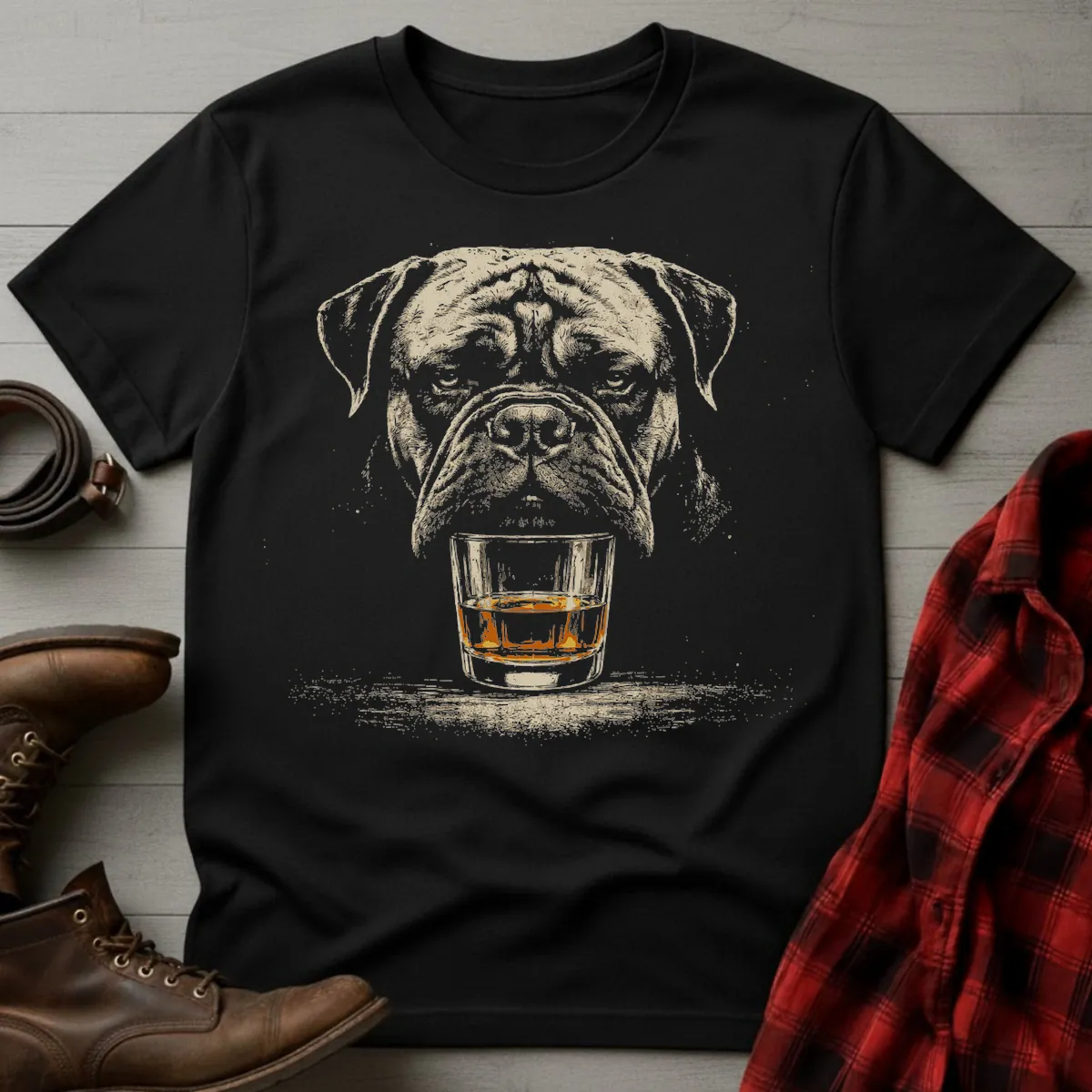 Whiskey Dog Bullmastiff Grunge T-Shirt